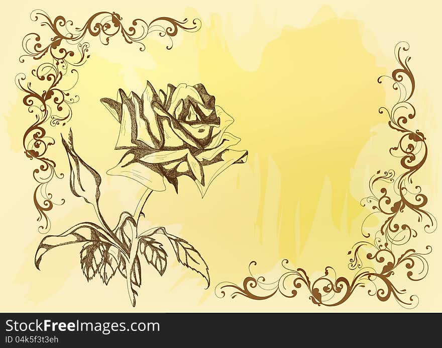 Beautiful Vector Background With Handdrawn Rose