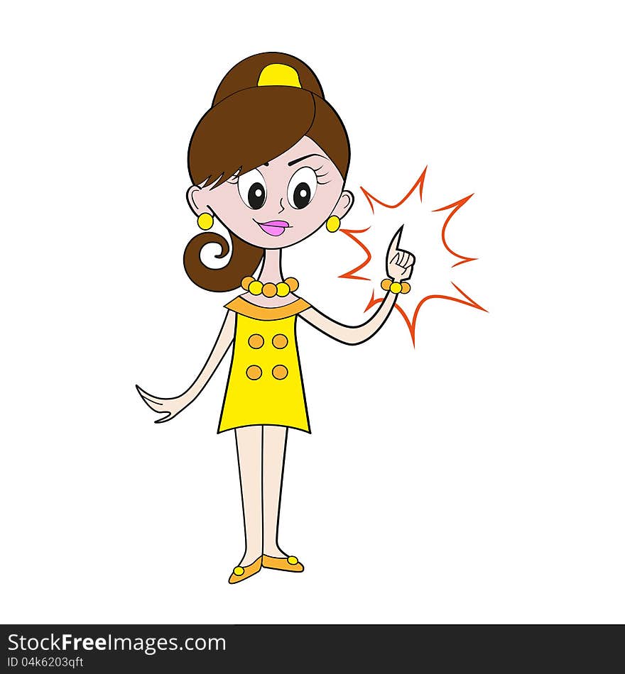 A cartoon illustration of a girl in retro style. A cartoon illustration of a girl in retro style