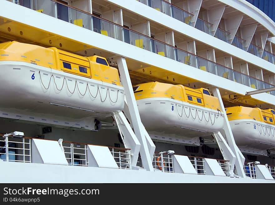 Lifeboats on big cruise liner