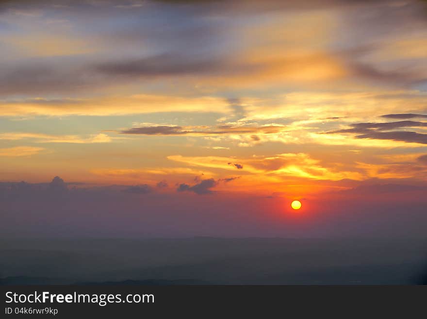 The sunset of Luya Mountain in Shanxi, China