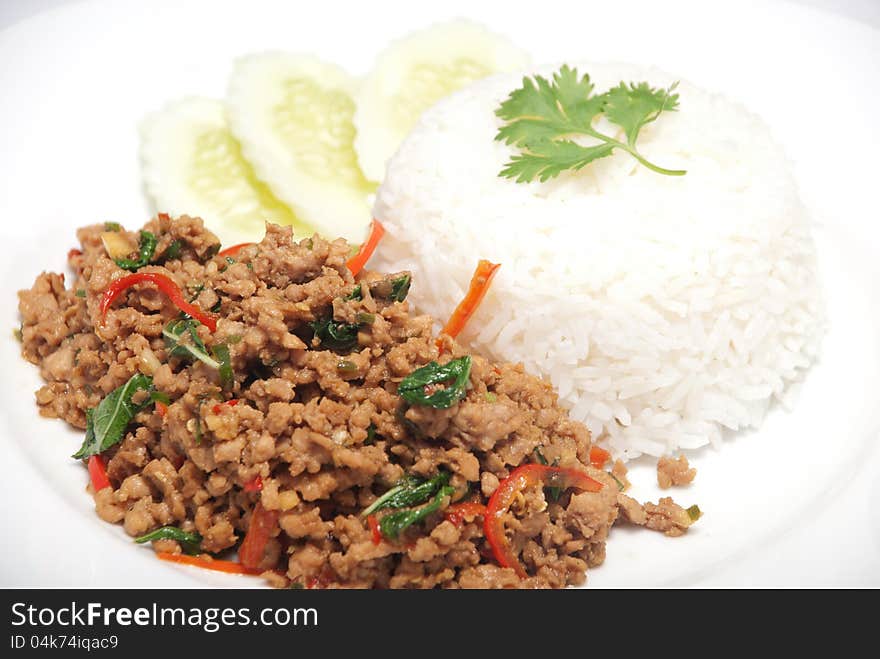 Fried rice with basil pork