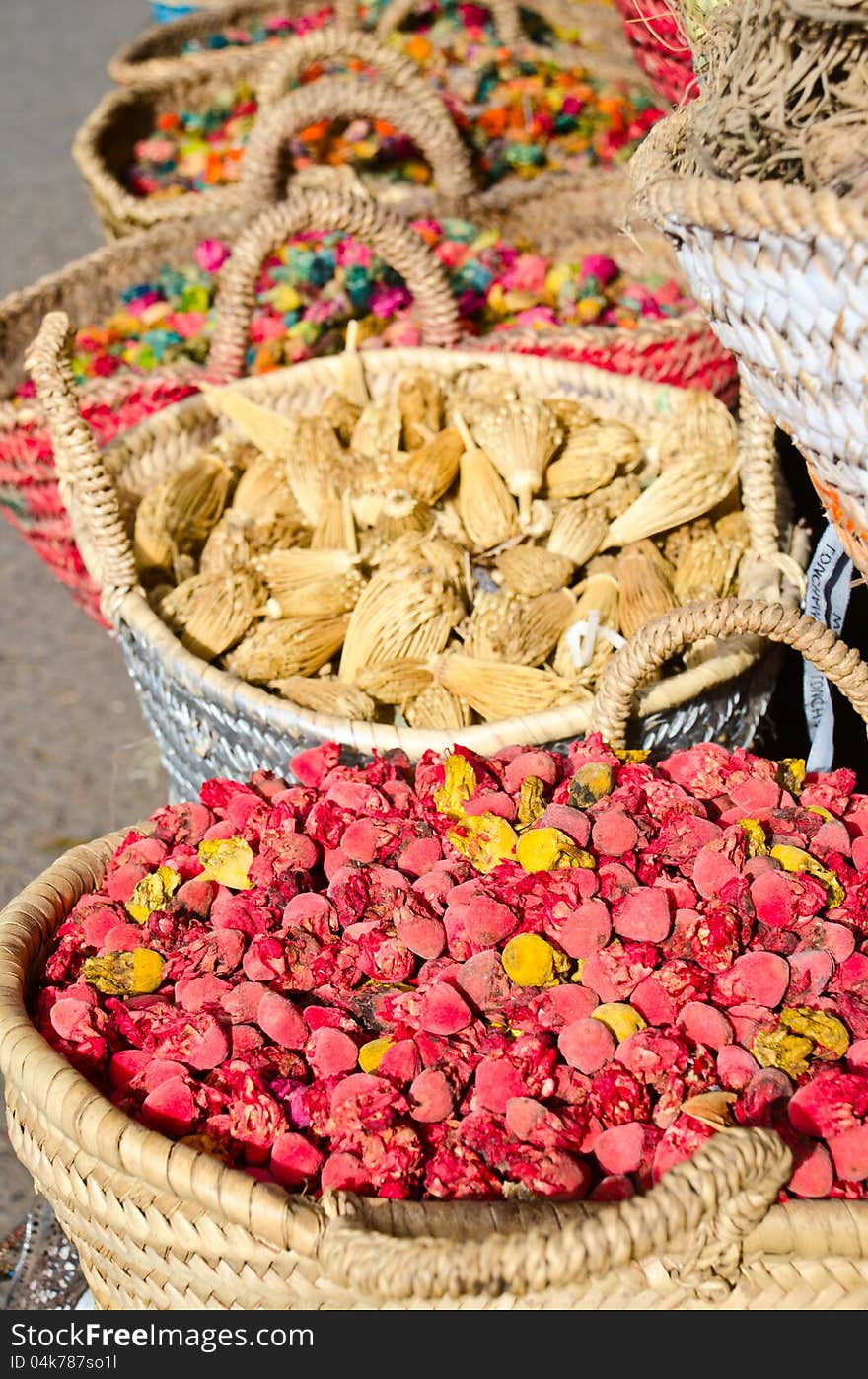 Basket full of multicolored herbs. Basket full of multicolored herbs