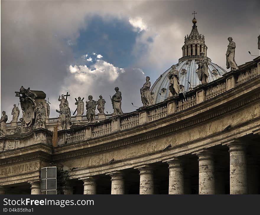 The row of sculptures made by Bernini in Saint Peter's Square. The row of sculptures made by Bernini in Saint Peter's Square