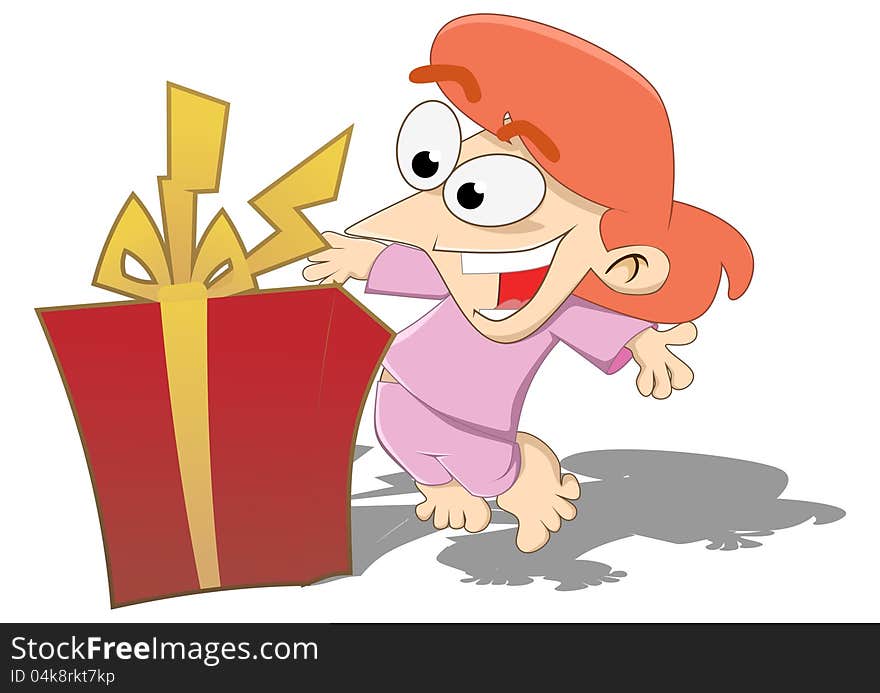 A happy child gets a gift