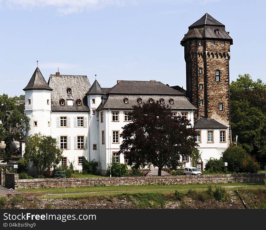 Castle home in Germany taken from the Rhine River perspective. Castle home in Germany taken from the Rhine River perspective