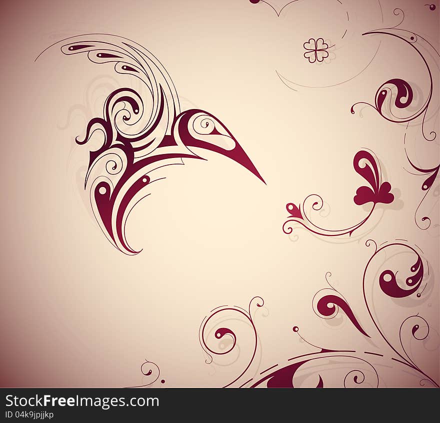 Graphic concept wth flowers and bird. Graphic concept wth flowers and bird