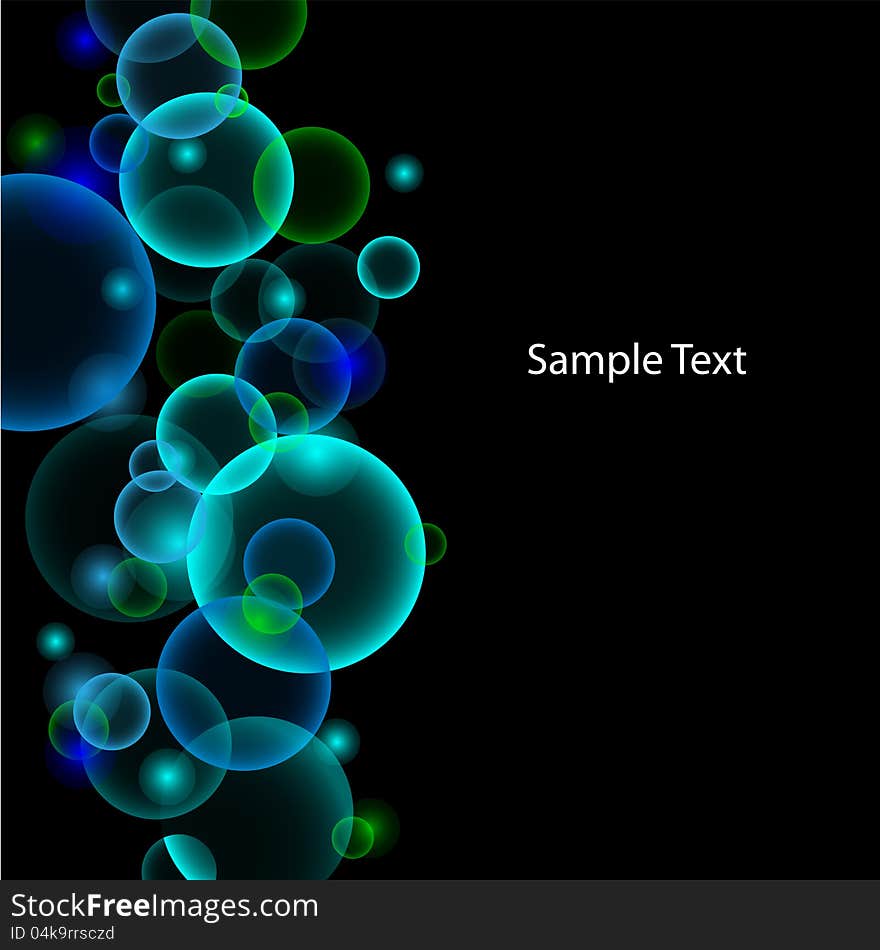 Black background with glowing bubbles. Black background with glowing bubbles