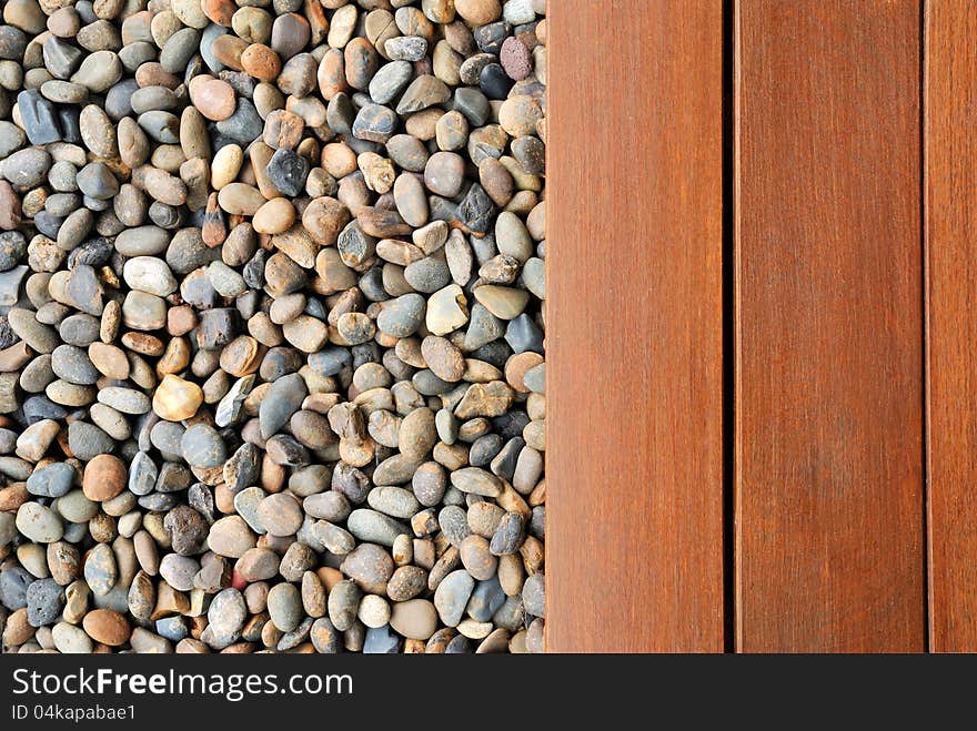 Pebble stone and wood texture. Pebble stone and wood texture