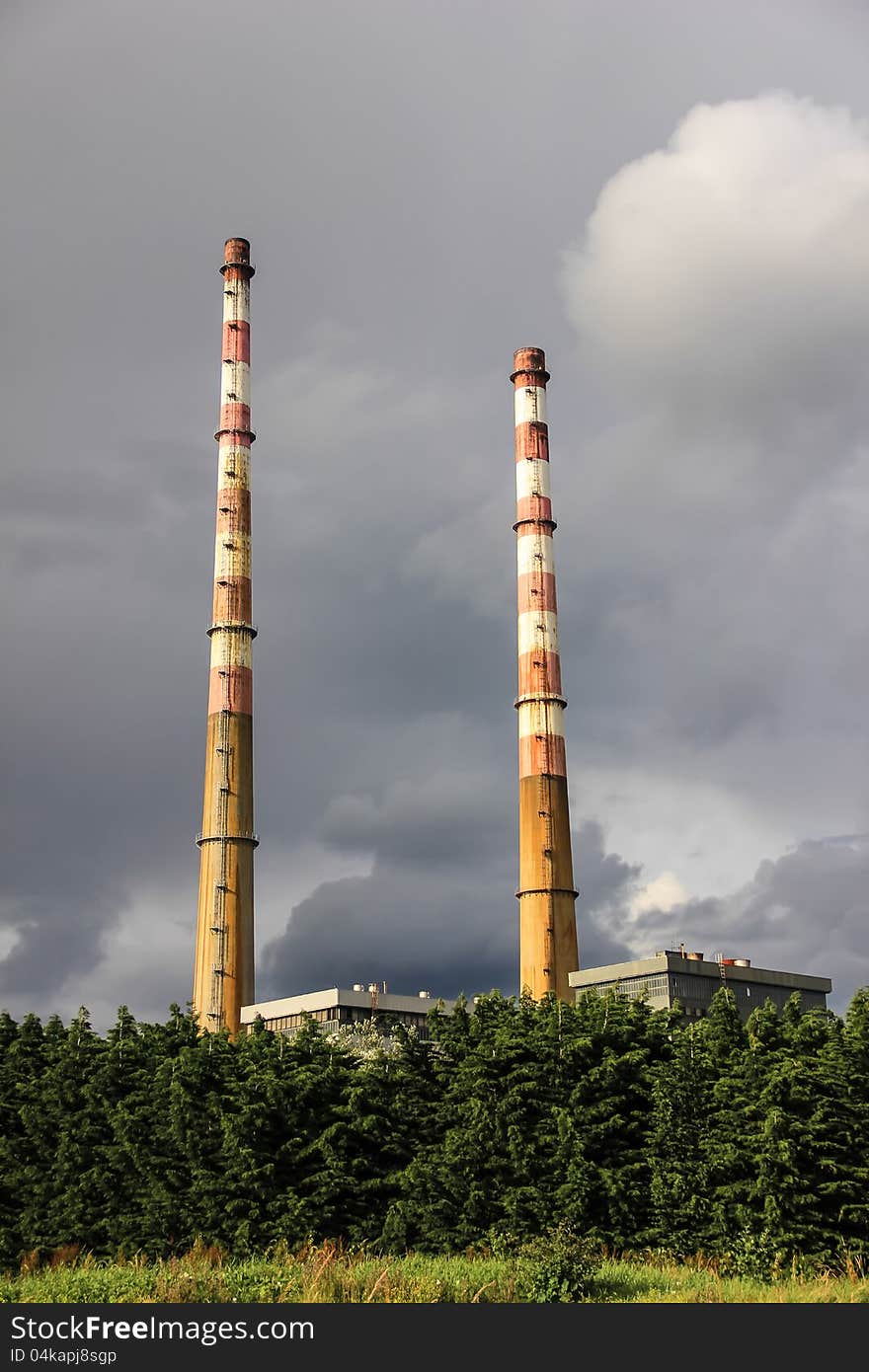 Poolbeg old power plant chimneys. Dublin. Ireland