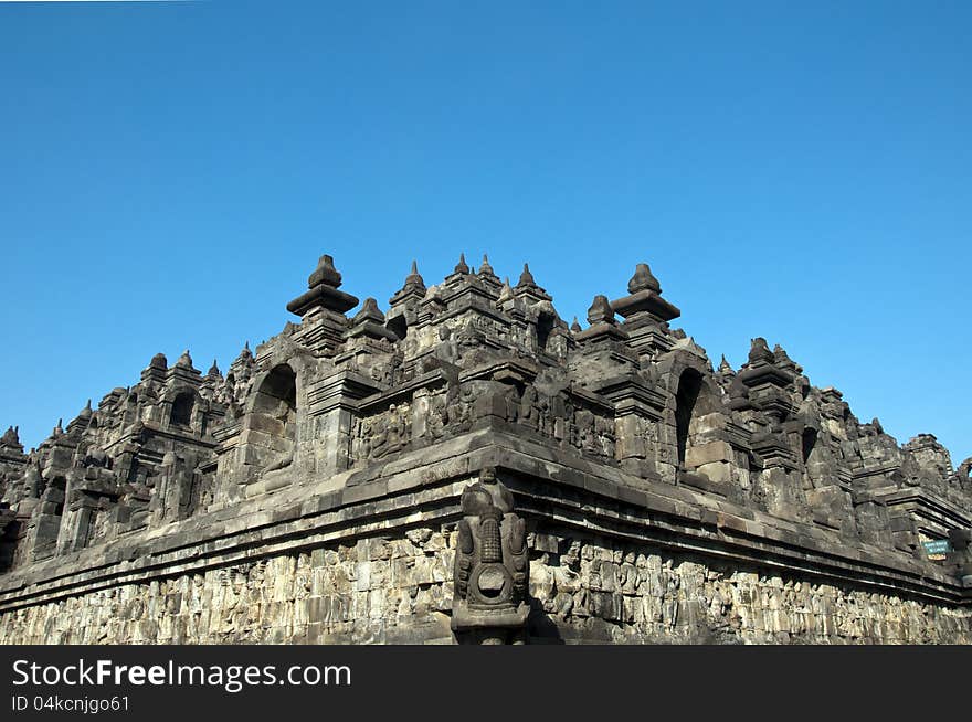 Borobudur with clear blue sky