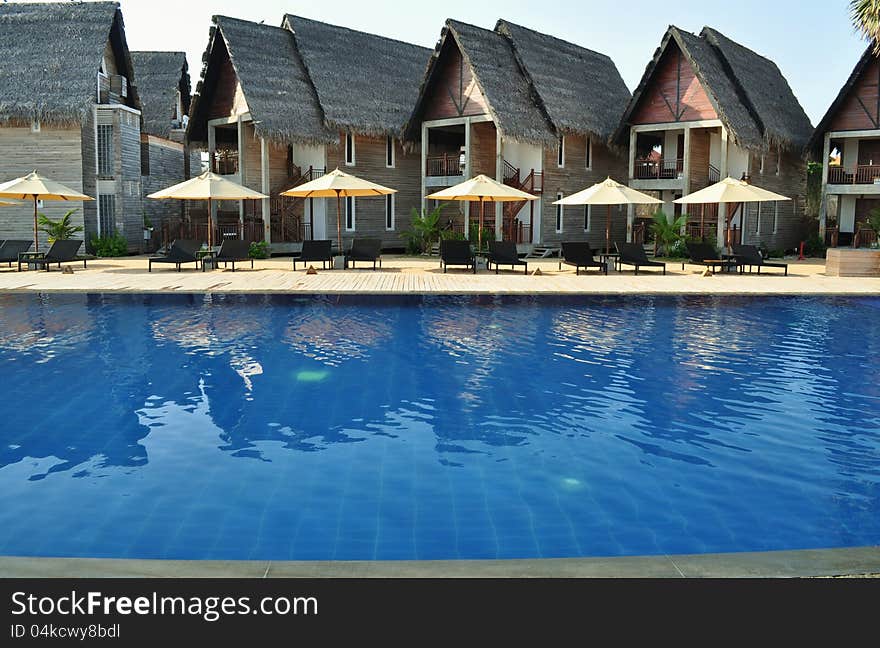 Chalets and Pool at a tropical resort