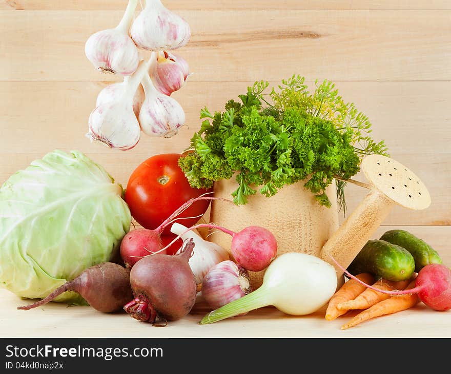 Different summers vegetables on table. Different summers vegetables on table