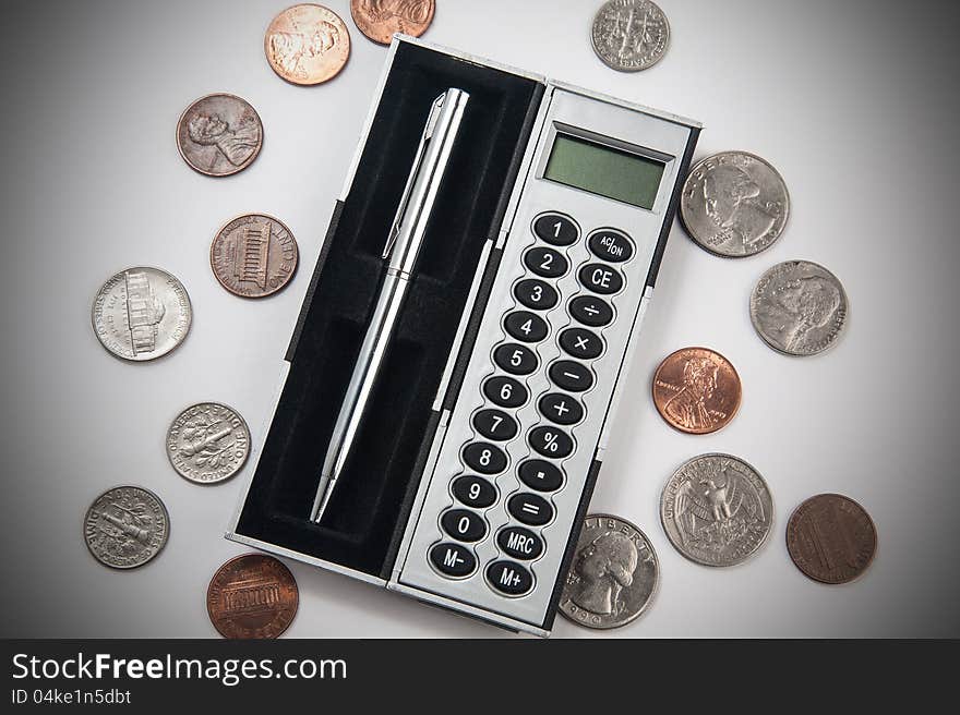 Calculator and coins