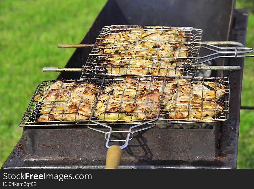 Tasty grill kebab on a charcoal