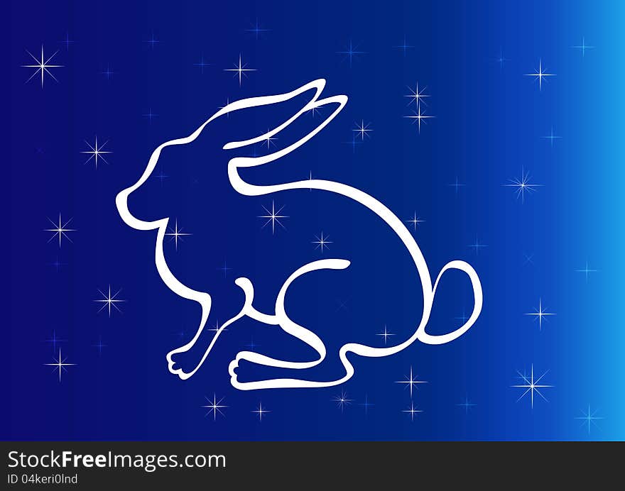 Rabbit silhouette on starry night sky. Rabbit silhouette on starry night sky.