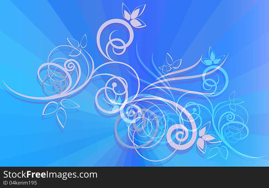 Floral Ornament On Blue Rays