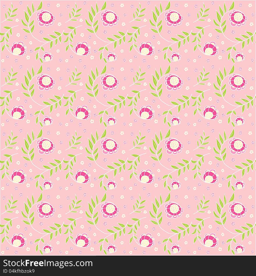 Summer Fun Vector Seamless Background with Flowers. Summer Fun Vector Seamless Background with Flowers