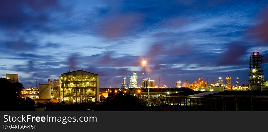 Beautiful twilight in petrochemical plant