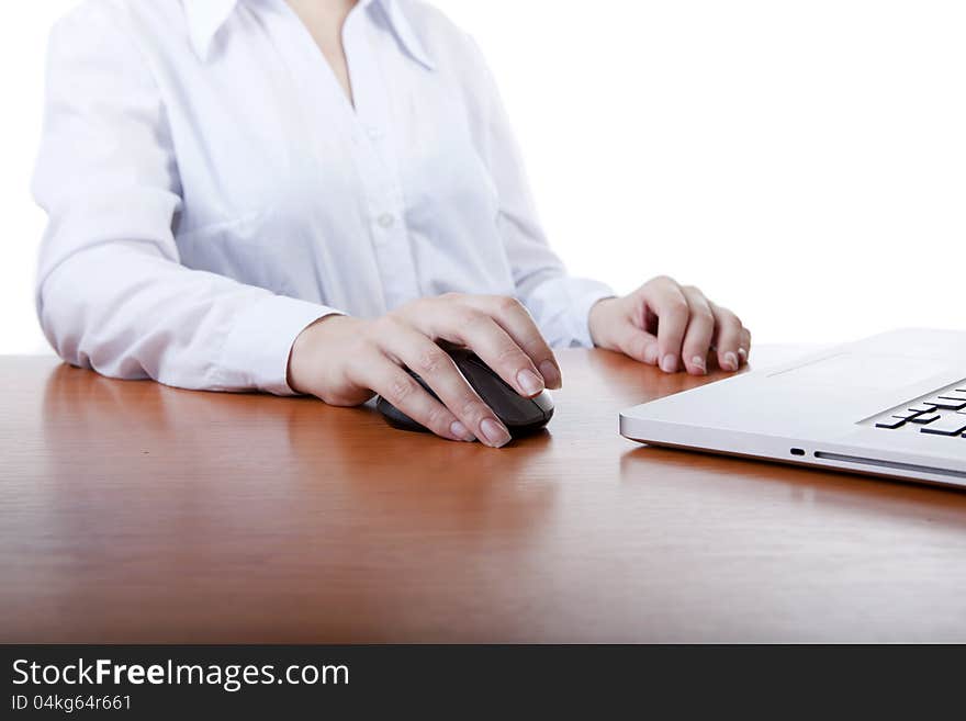 Women working at a notebook. Women working at a notebook