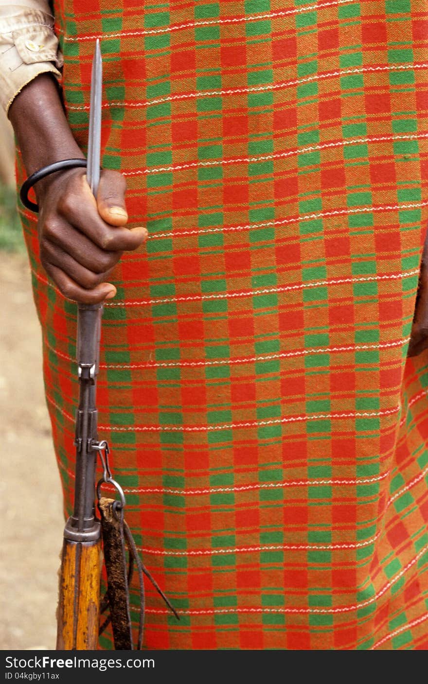 Close up of a Karamojong cattle herders weapon.