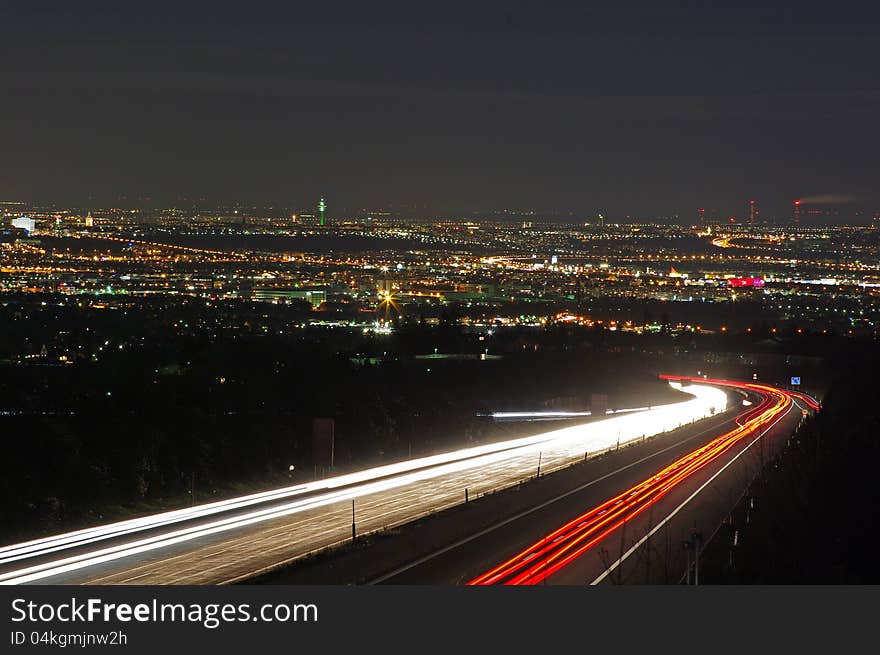 Highway by night near vienna. Highway by night near vienna