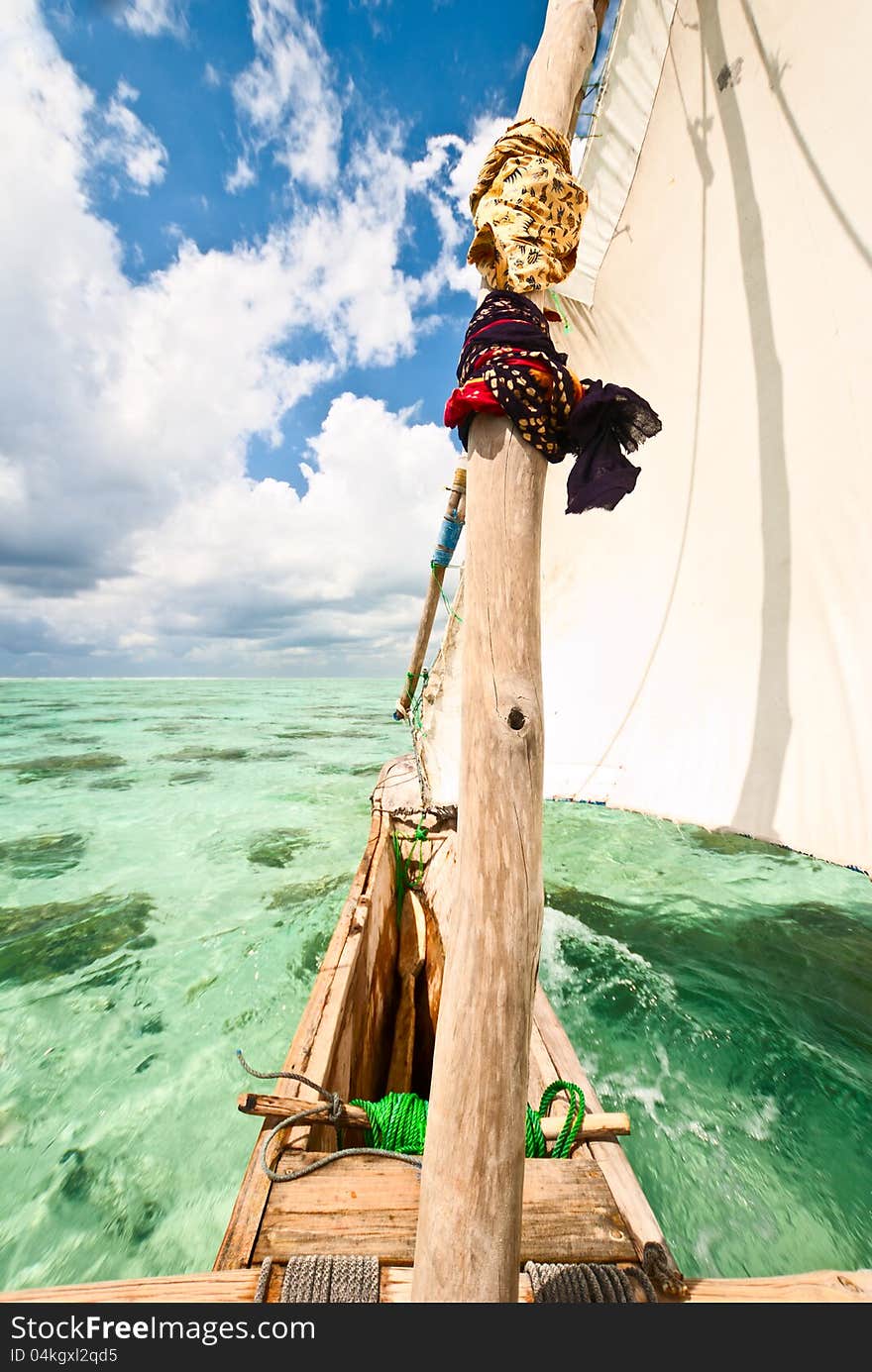 Sailing in a rtaditoinal boat in Zanzibar, Tanzania. Sailing in a rtaditoinal boat in Zanzibar, Tanzania