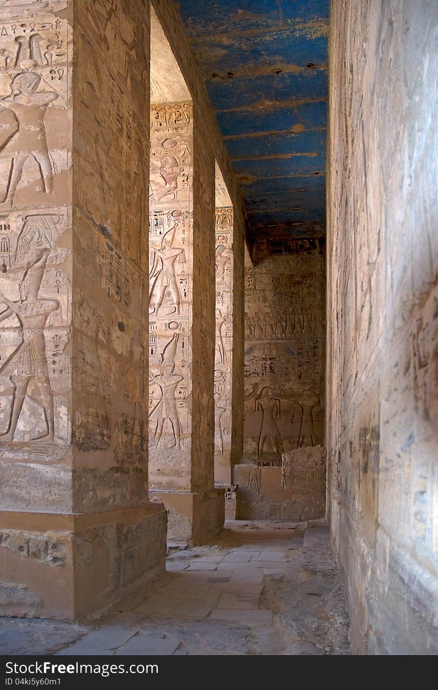 Egyptian hieroglyphics on a temple wall