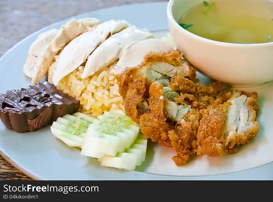 Steamed chicken with rice.