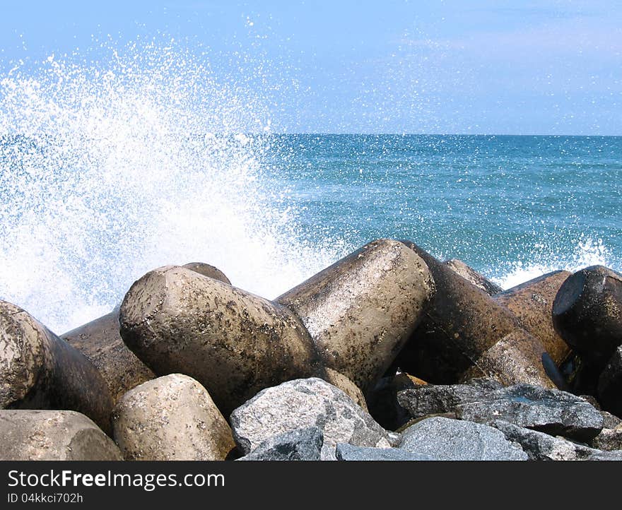 Waves breaking on the rocks. Waves breaking on the rocks