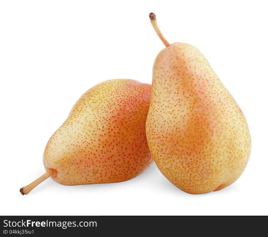 Two ripe red yellow pear fruits