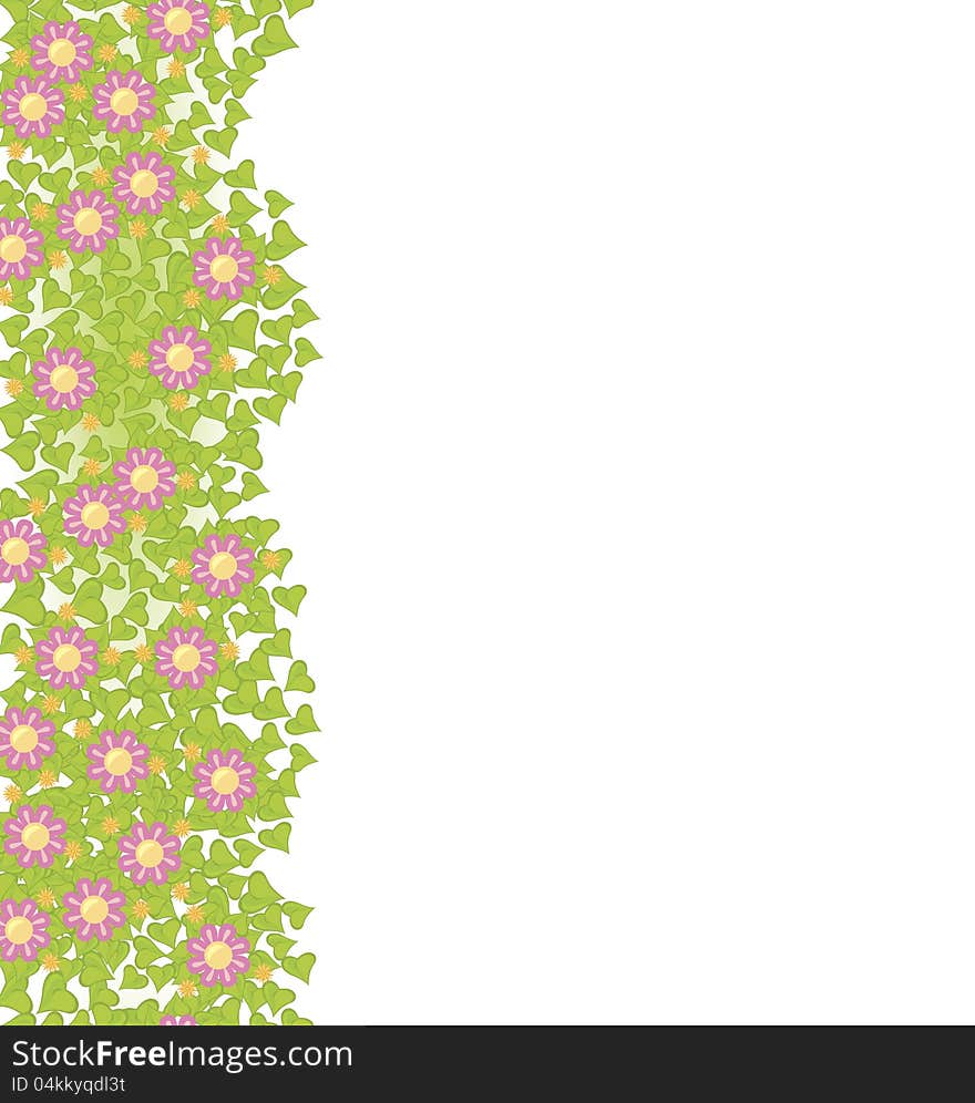 Decorative seamless element with pink flowers on green leaves vector illustration