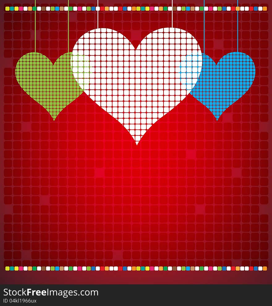 Abstract color pixel heart mosaic background