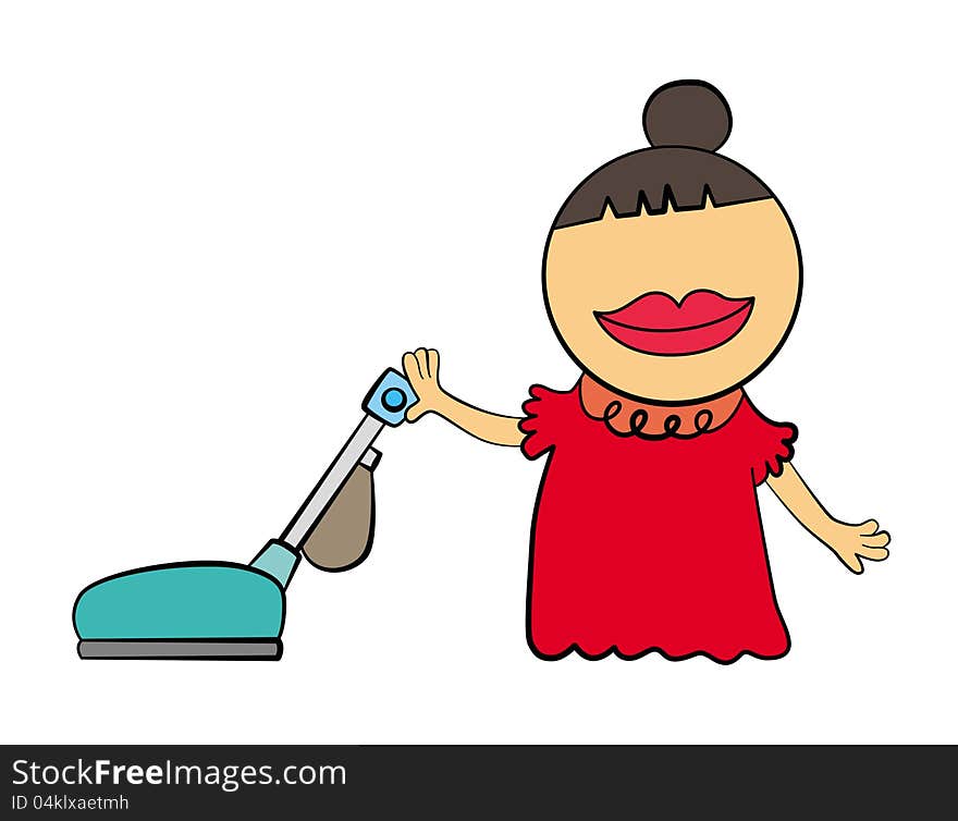 A cartoon female character with a vacuum cleaner. A cartoon female character with a vacuum cleaner