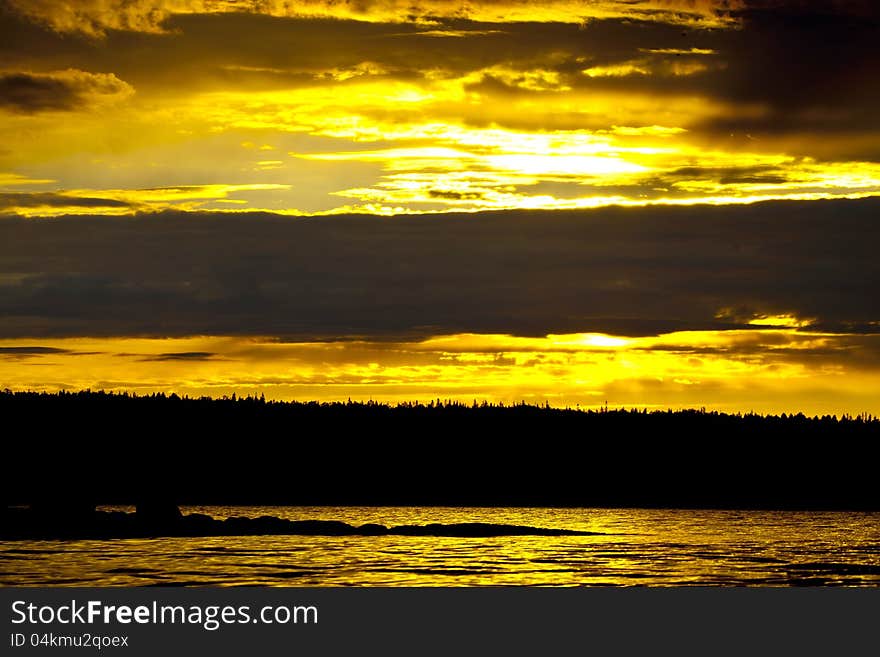 Apokaliptic clouds on sunrise in North Kareliya