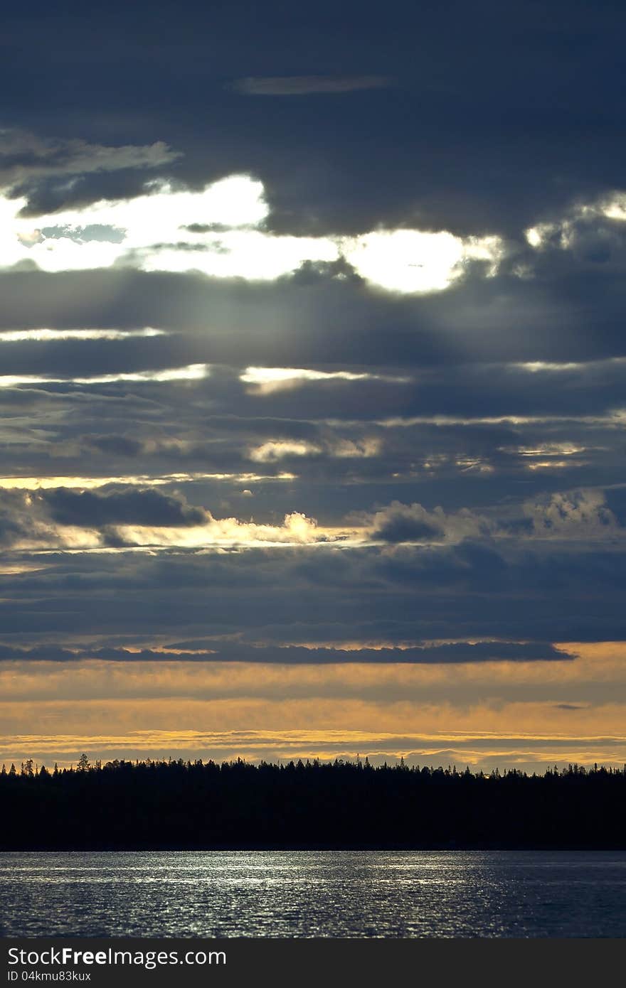 Apokaliptic clouds on sunrise in North Kareliya