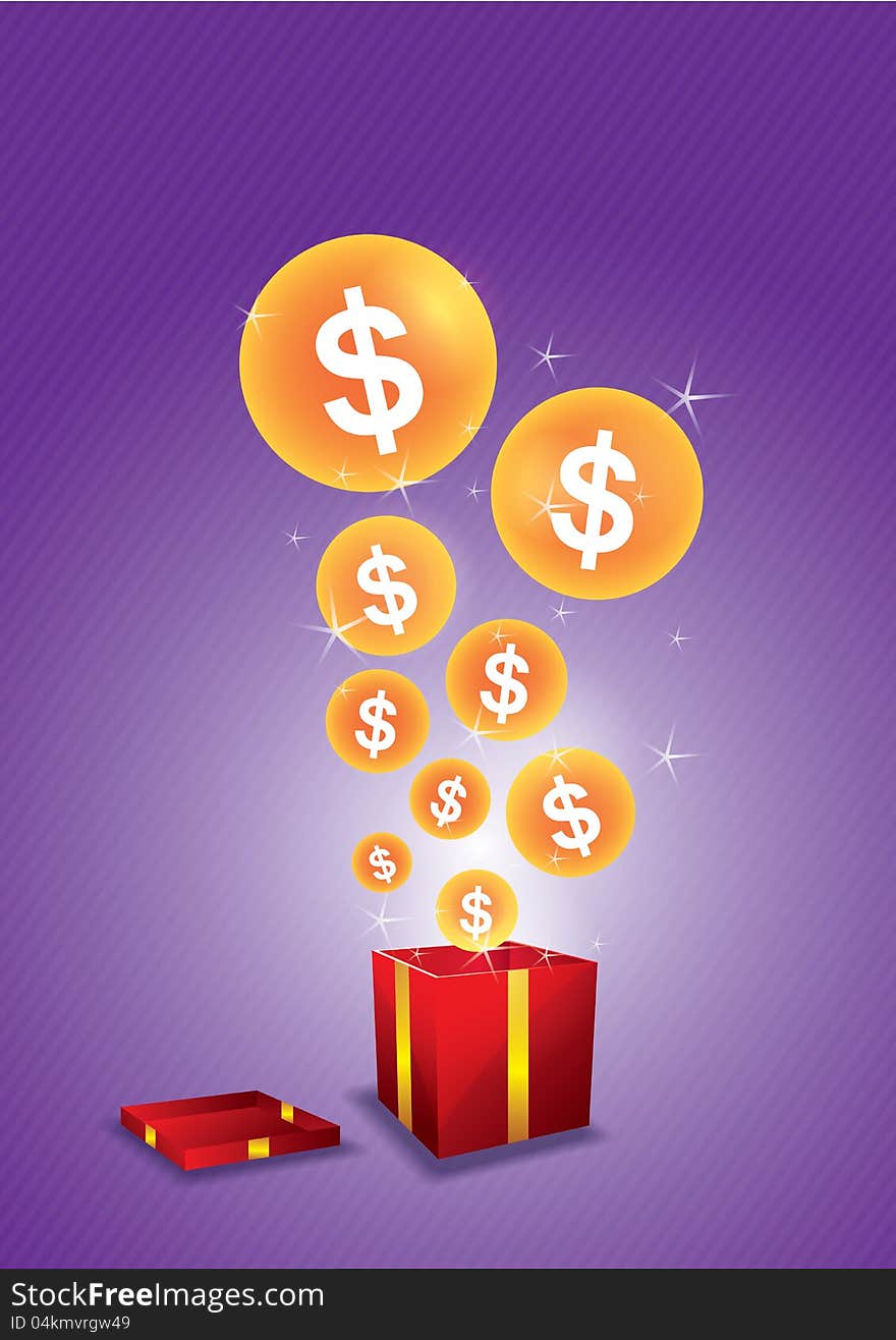 Dollar floating from gift box : business concept