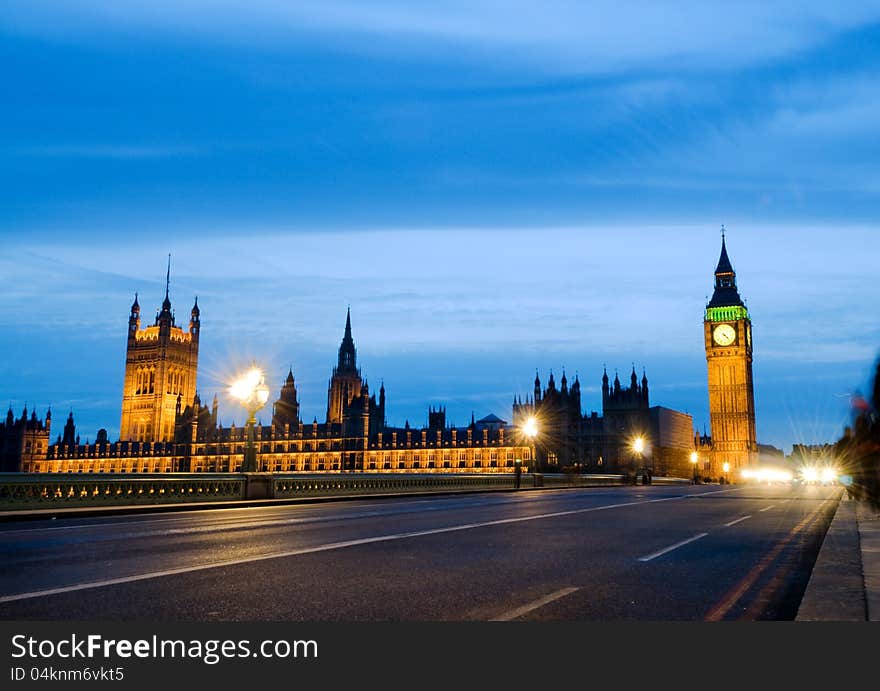 Big Ben and the house of Parliament London at blue hour. Big Ben and the house of Parliament London at blue hour