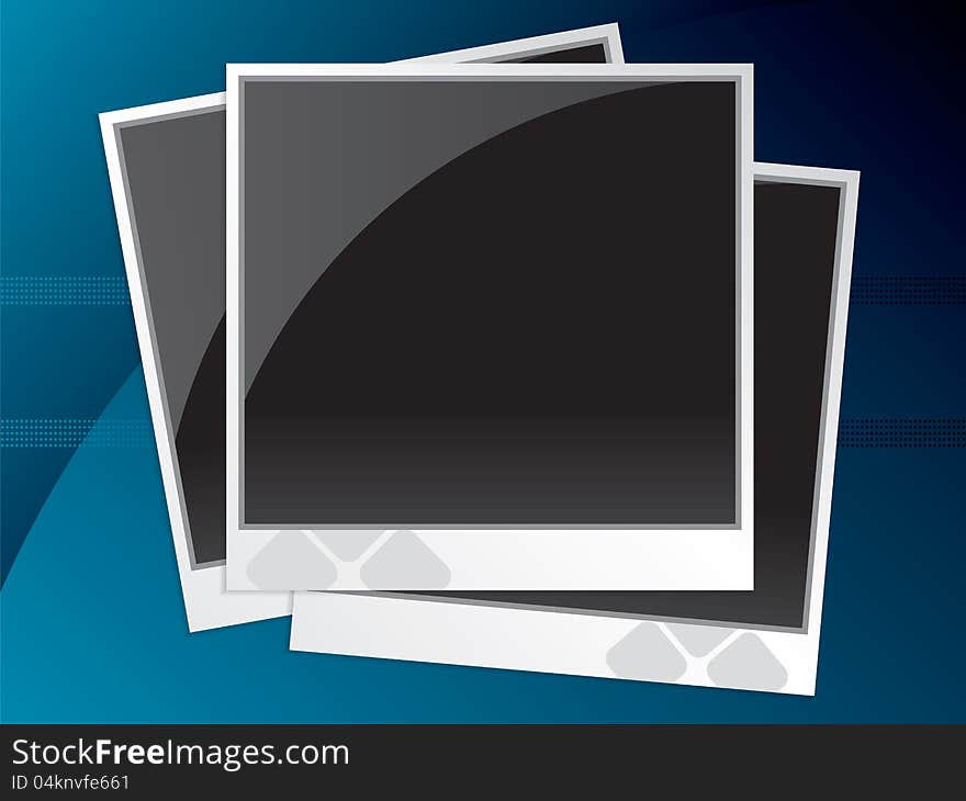 Instant photo frames in vector illustration,  background blue