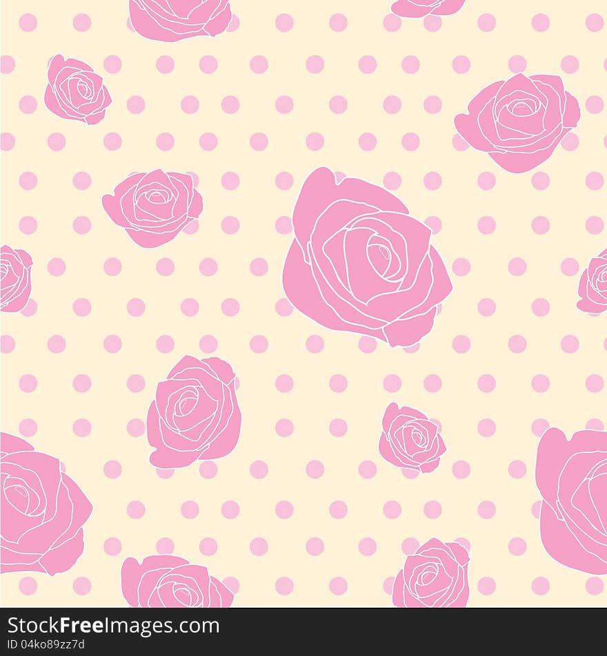 Seamless Pink roses pattern and dots. Seamless Pink roses pattern and dots