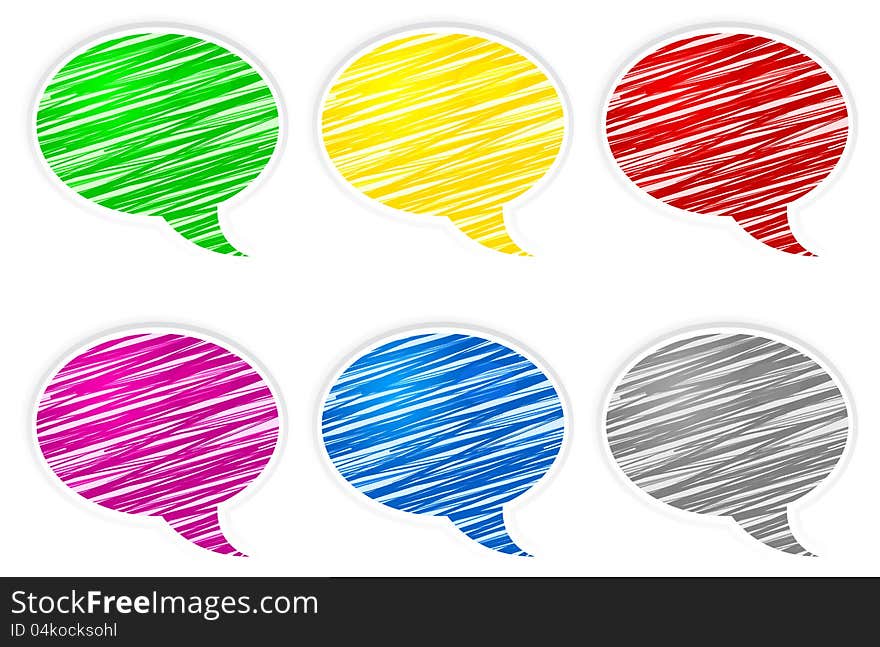 Set of round scribbled colorful speech bubbles on white, vector illustration. Set of round scribbled colorful speech bubbles on white, vector illustration