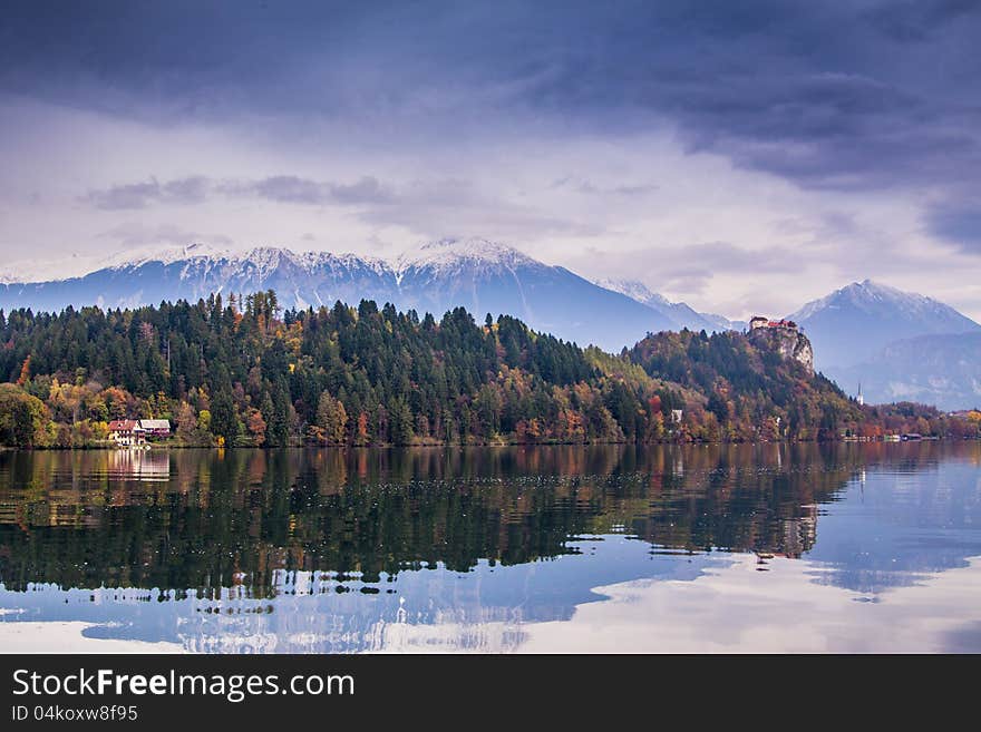 Bled with lake, island, castle and mountains in background, Slovenia, Europe. Bled with lake, island, castle and mountains in background, Slovenia, Europe