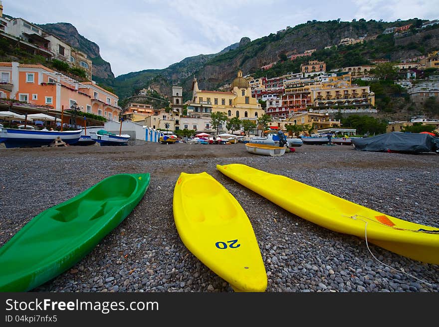 Canoes on the beach of Positano