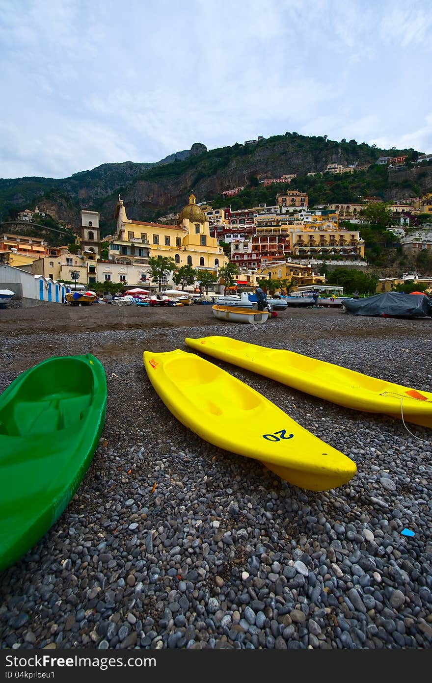 Canoes on the beach of Positano