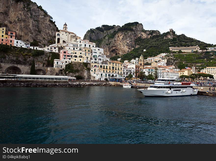 Landscape and the port of amalfi. Landscape and the port of amalfi