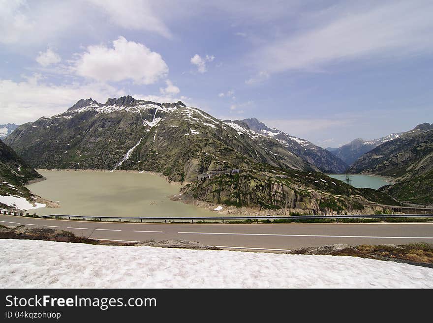 Two lakes on the pass Grimsel in Switzerland. Two lakes on the pass Grimsel in Switzerland