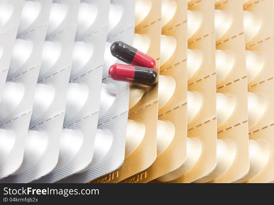 Aluminium strips of medical pills with capsules