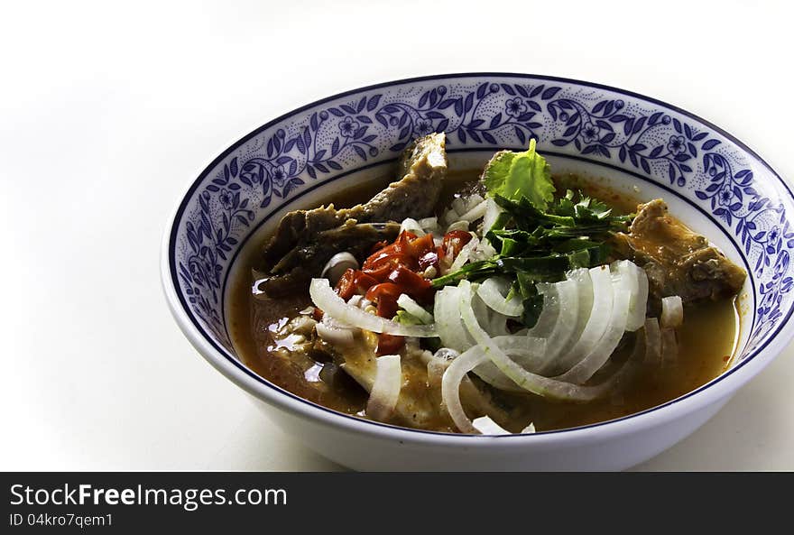 Spicy salad with canned fish and green herb in Thai style. Spicy salad with canned fish and green herb in Thai style