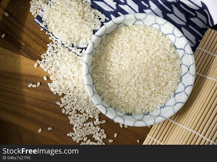 Japanese uncooked rice in bowl