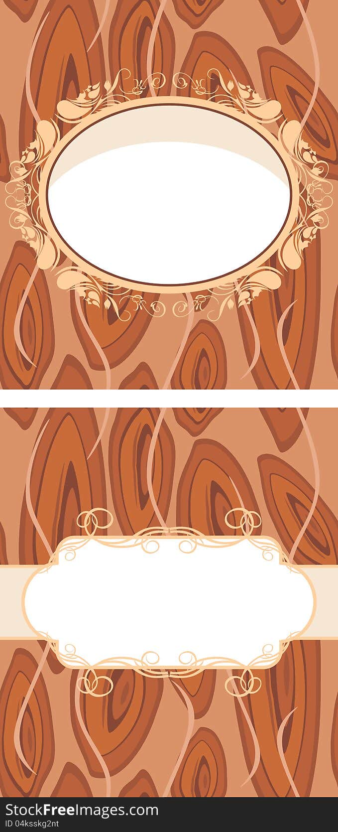 Ornamental frame on the brown abstract background. Two patterns. Illustration