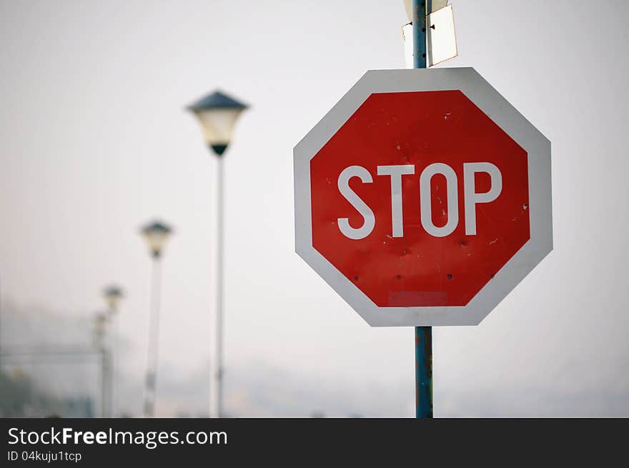 Stop road sign color photo